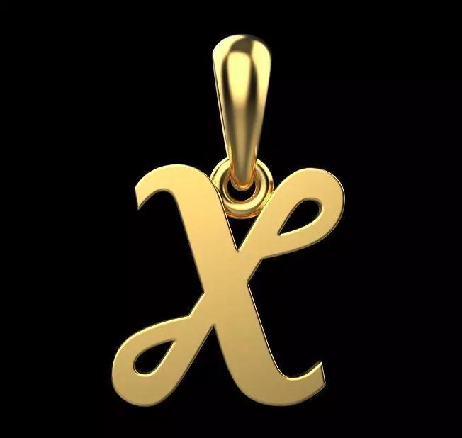 gold pendant ALPHABET LETTER X