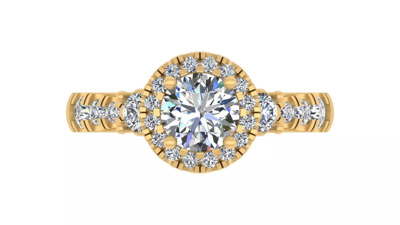 Round-Cut Blue Gemstone Halo Engagement Ring