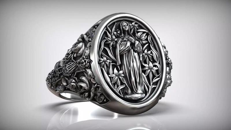 Saint Mariana of Jesus de Paredes Cross Lily Christian Ring