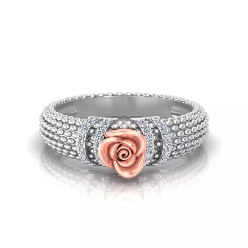 Rose and White Gold Floral Diamond Ring