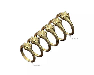 Leaf rosette hexagonal star signet ring US sizes 5to10