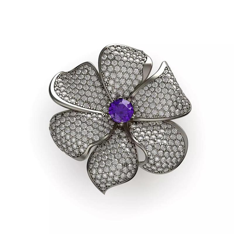 Large Flower Diamond Cocktail Ring CR 5