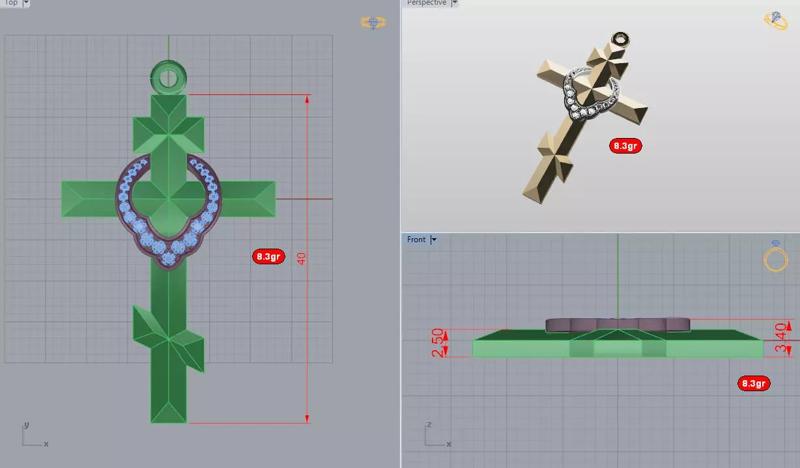 cross pendant  diamond stones 3D jewelry 3D print