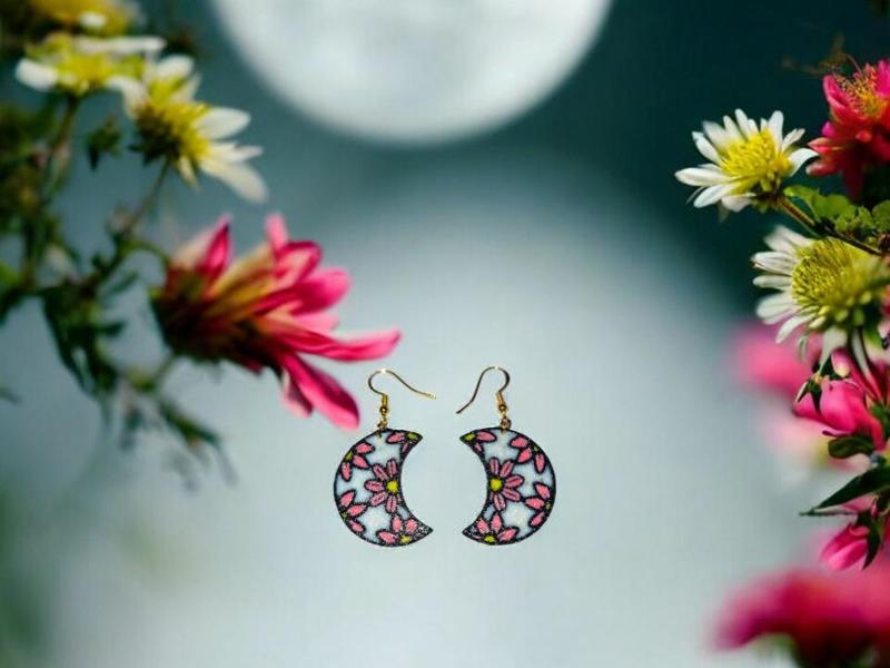 A flowers moon earrings