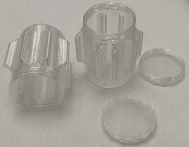 Mini-Z tire container can with threaded cup stackable to a grid