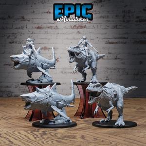 Cursed Captain Shark & T-Rex Mount Team ‧ DnD Miniature ‧ Tabletop Miniatures ‧ Gaming Monster ‧ 3D Model ‧ RPG ‧ DnDminis ‧ STL FILE