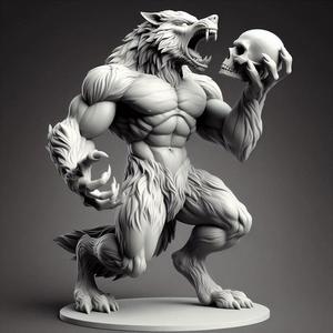 Howling Werewolf with Skull - 3D Printed Statue