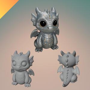 Cute Baby Dragon Figurine for 3D Printing – STL + GLB – One-Piece Fantasy Miniature