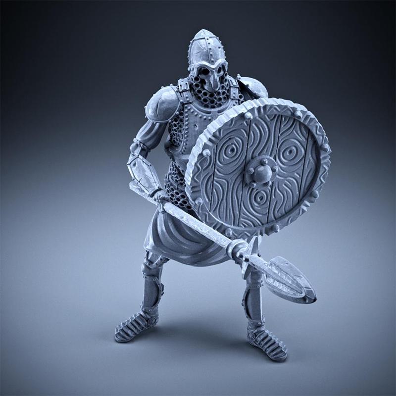 Skeleton - Heavy Infantry - Spear + Round Shield - Defensive Pose
