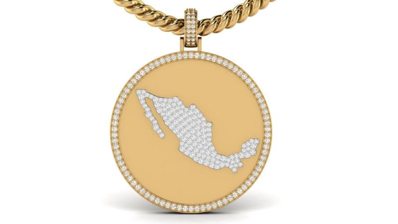 Mexico Map Coin Diamond Pendant