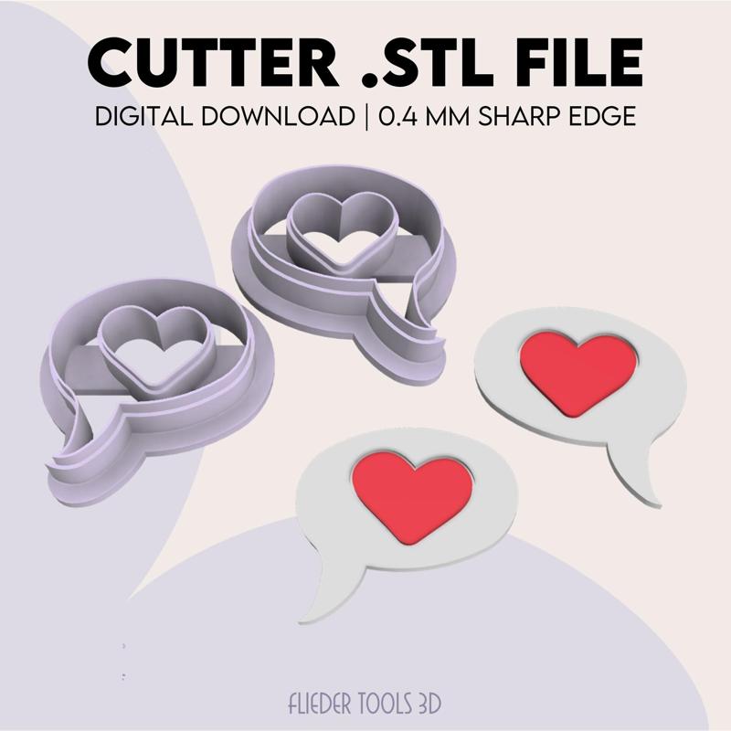 Heart Chat Bubbles Polymer Clay Cutter | STL Digital File