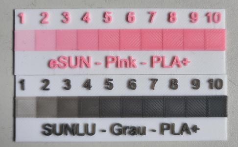 Hueforge TD Test Grids mit Filamentbezeichnung