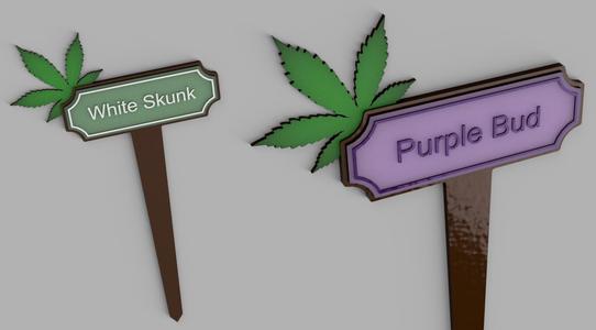 Weed-plant name plate // "Purple Bud"; "White Skunk" // f3d-file