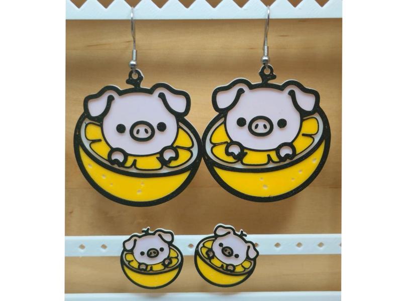 Lemon Piggy earrings - Pig & Fruit series