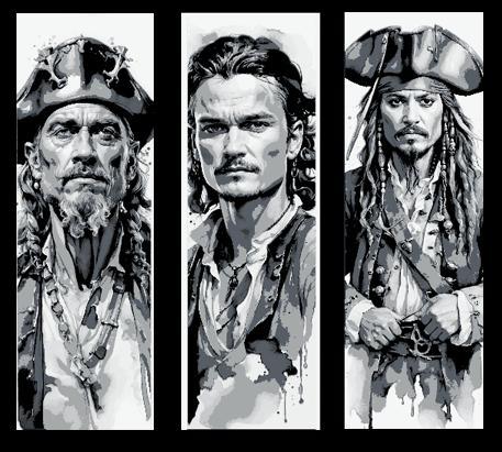 Set of Bookmarks - Pirates of the Caribbean - Sparrow, Turner and Barbossa Portrait Views