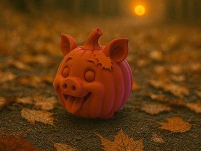 Pumpkin Pig Happy Pig with Pumpkin Body