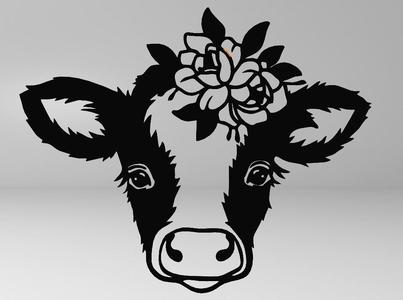 LINE ART COW, 2D COW, CUTE COW, FLOWER COW, 2D ART COW, 2D ART FLOWER, WALL ART COW