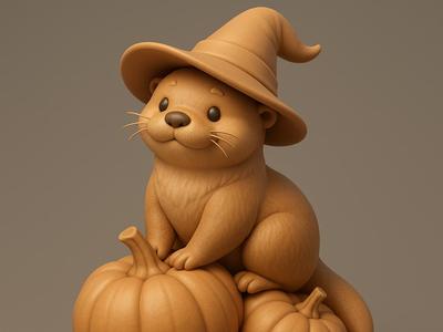 Cute Otter on Pumpkin