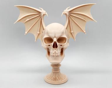 Skull with Dragon Wings on Pedestal
