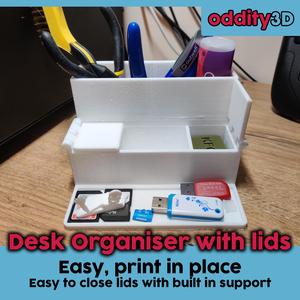 Desk Organiser with closable hinged lids 