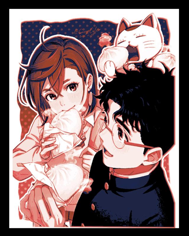 Dandadan fan art - Ken Takakura and Momo Ayase sharing some dumplings - 6 color