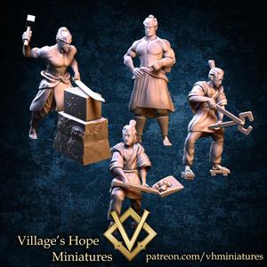 asian blacksmith and helper 2 poses