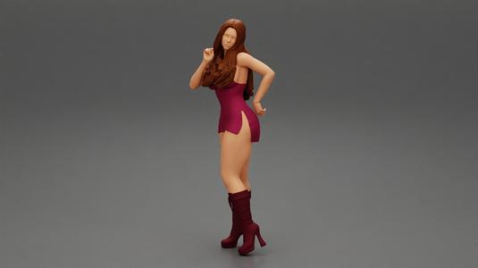 attractive woman hand on hip in sexy mini dress open in two sided