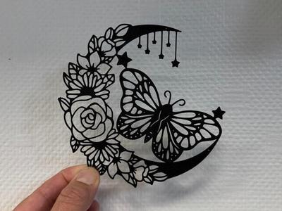 Decor Moon with butterfly and flowers