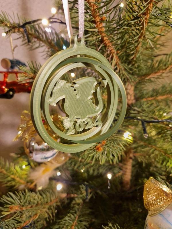Happy new dragon's year 2024 spinning Christmas tree ornament