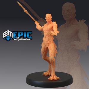 Deep One Male Throwing Spear / Amphibian Fish Man / Lovecraft Entity / Cosmic Horror