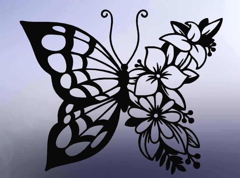 Floral Wings: Butterfly with Flower Design Line Art