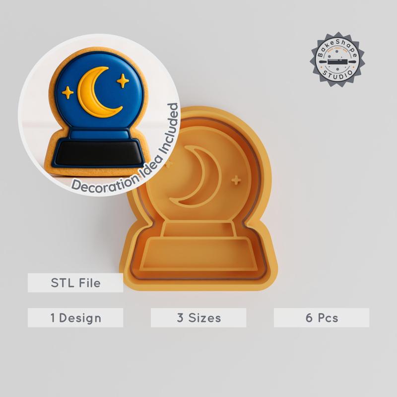 Magic Ball Cookie Cutter & Stamp Set, Wizard Sphere, Mystic Orb, 6-Piece 3D Print STL, S/M/L PRODUCT_253