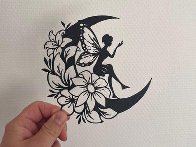 Wall Art - Moon, Fairy  and Flowers