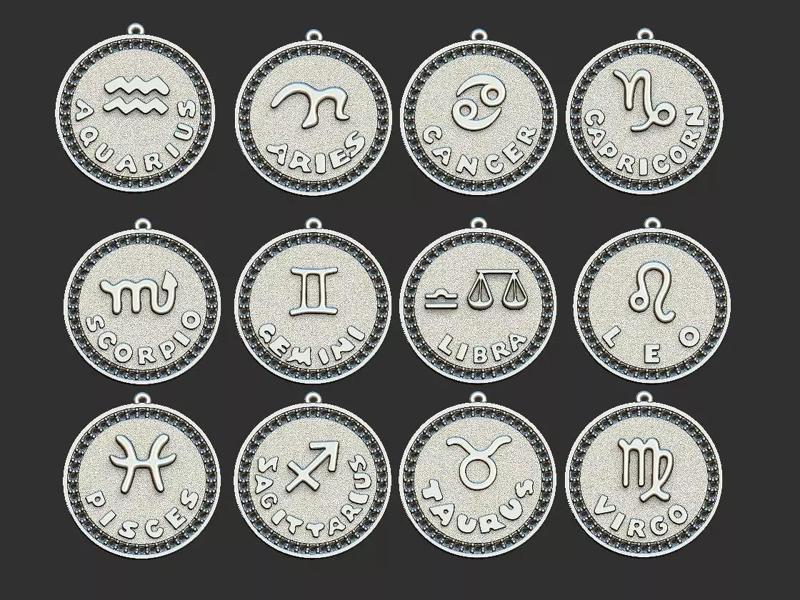 Zodiac Signs Symbols with brilhants 3D