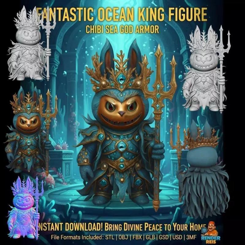 Fantastic Ocean King Figure  Chibi Sea God Armor