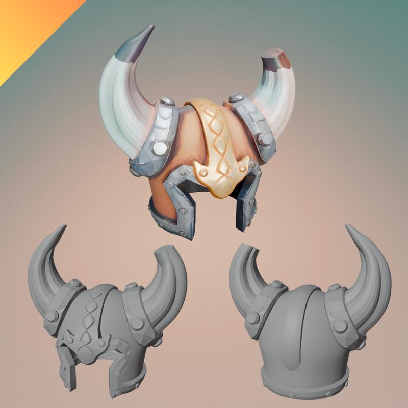 Viking Helmet STL – Horned Fantasy Warrior Helmet – 3D Printable Viking Headgear with GLB Texture