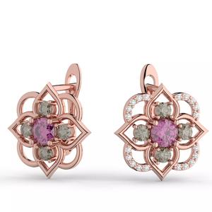 Flower shaped jewelry set of earrings and pendant with stones