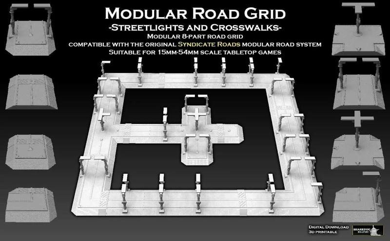 Modular Road Grid Streetlights And Crosswalks