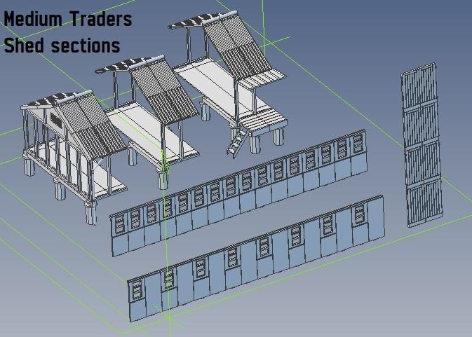 Medium provender / trader goods shed module sections 1/76 scale