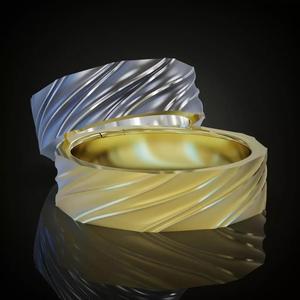 Wavy matt wedding rings set