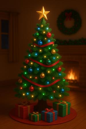 3D Christmas Tree with Festive Decorations