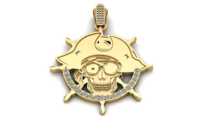 Pirate Skull Steering Wheel Gold Pendant – 3D Printable Jewelry Model