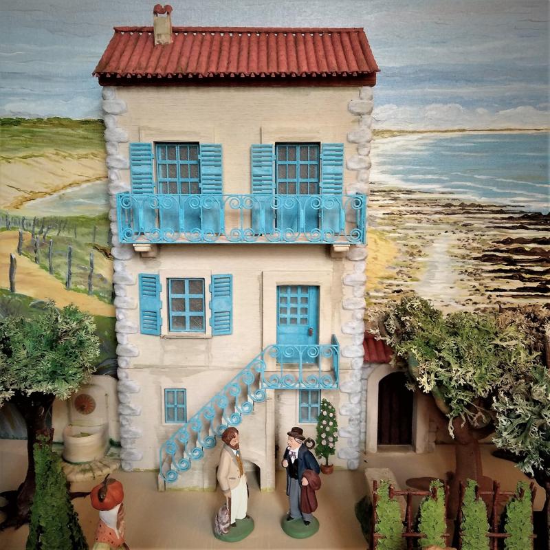 Large house with stairs and balcony for santon 7cm