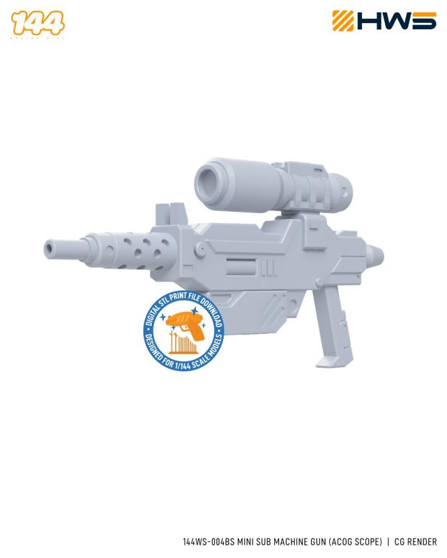 144WS-004BS Mini SMG (ACOG Scope). 3D Printed Parts for 1/144 Scale Model Kits.