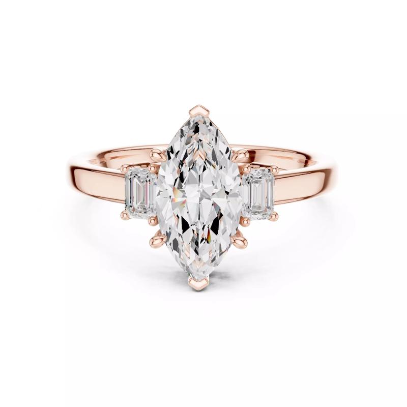 Three Stone Marquise and Emerald Engagement Ring 3DM STL Video