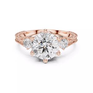 Three Stone Round Diamond Art Deco Wedding Ring 3DM STL Video