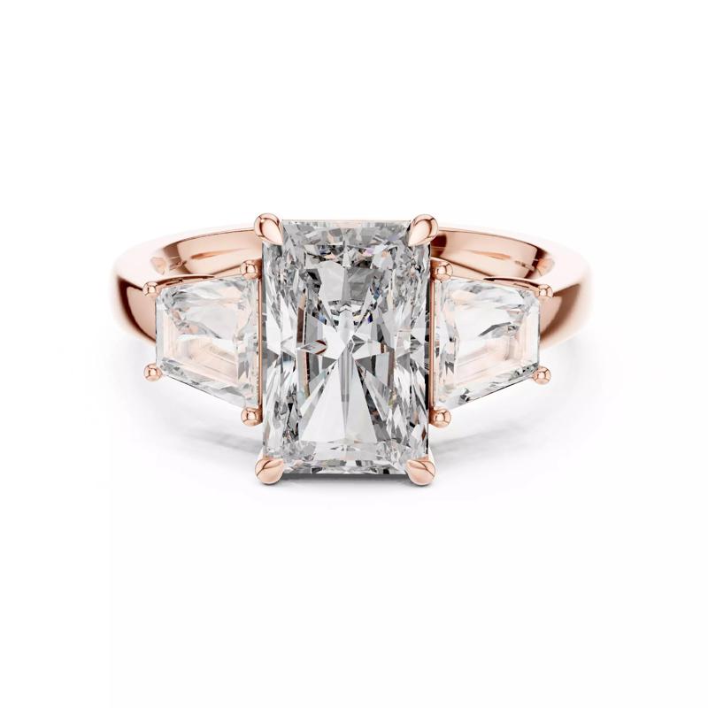 Three Stone Radiant and Trapezoid Cut Diamond Ring 3DM STL Video