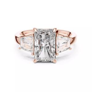 Three Stone Radiant and Trapezoid Cut Diamond Ring 3DM STL Video