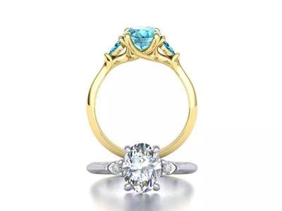 Three Stone ring with 9x7 Oval stone 3dmodel