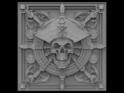 3D Model STL File for CNC Router/Laser & 3D Printer Pirate Skull with Ship Wheel Panel